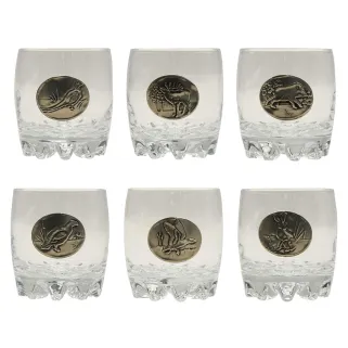 Lot de 6 verres à whisky 30 cl motif gibier en étain