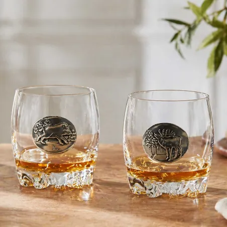 Lot de 6 verres à whisky 30 cl motif gibier en étain