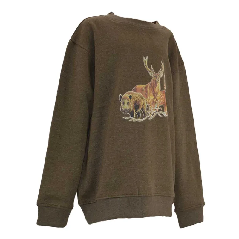 Sweat enfant kaki motifs grands animaux 6-14 ans