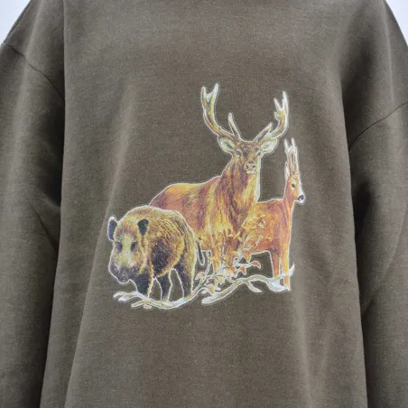 Sweat enfant kaki motifs grands animaux 6-14 ans