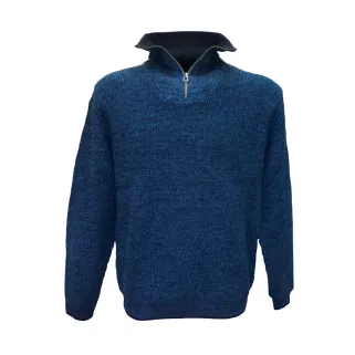 Pull homme col montant indigo - Manches longues zippées