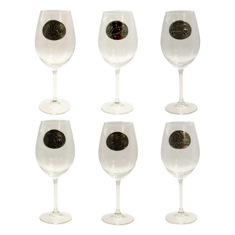 Verres à vin 360 ml motif gibier en étain - Lot de 6