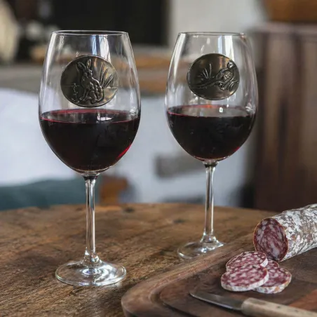 Verres à vin 360 ml motif gibier en étain - Lot de 6