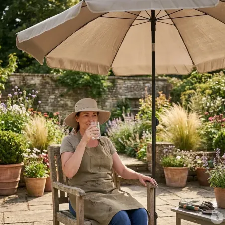 Parasol inclinable Ø2m taupe - Toile UPF30+ - Jardin/terrasse