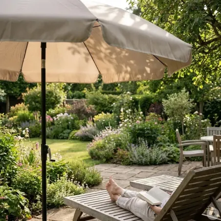 Parasol inclinable Ø2m taupe - Toile UPF30+ - Jardin/terrasse