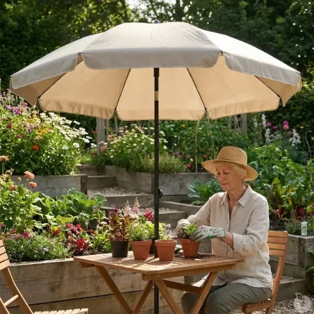 Parasol inclinable Ø2m taupe - Toile UPF30+ - Jardin/terrasse