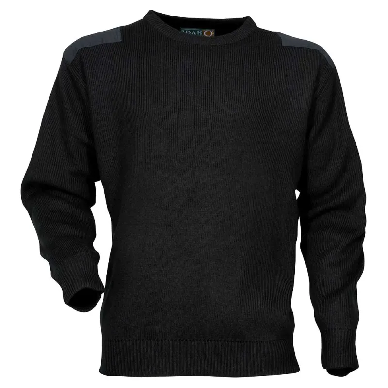 Pull tactique noir acrylique - renforts épaules/coudes
