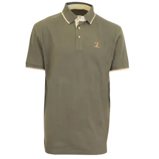 Polo chasse kaki brodé sanglier - Coton piqué S à 3XL