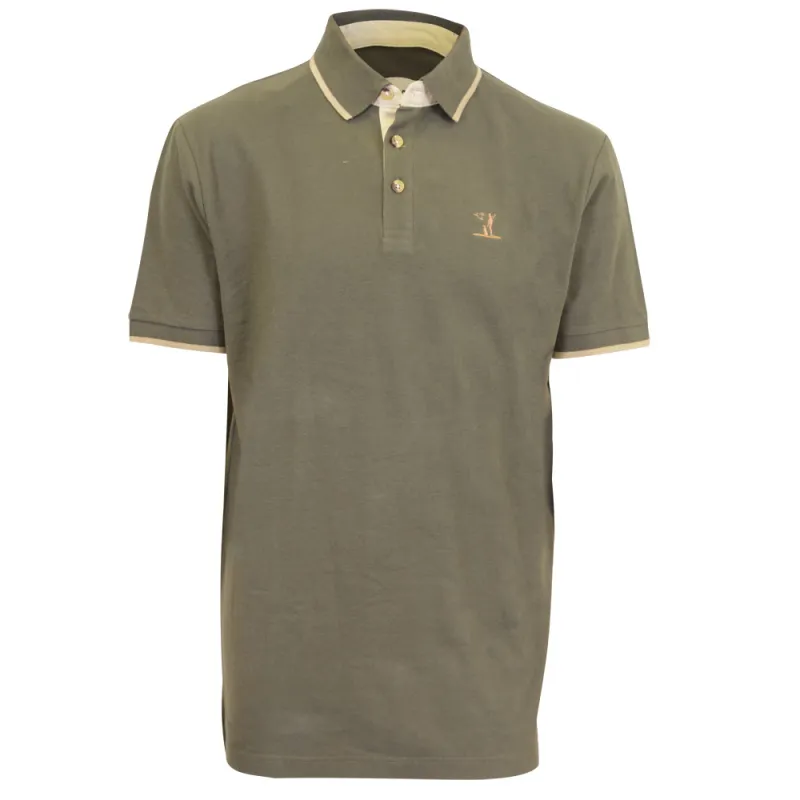 Polo chasse kaki brodé sanglier - Coton piqué S à 3XL