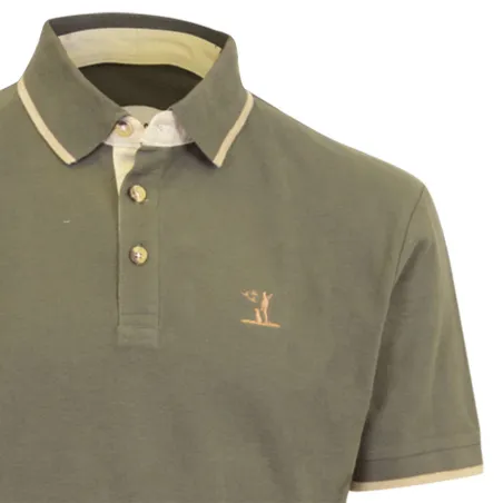 Polo chasse kaki brodé sanglier - Coton piqué S à 3XL