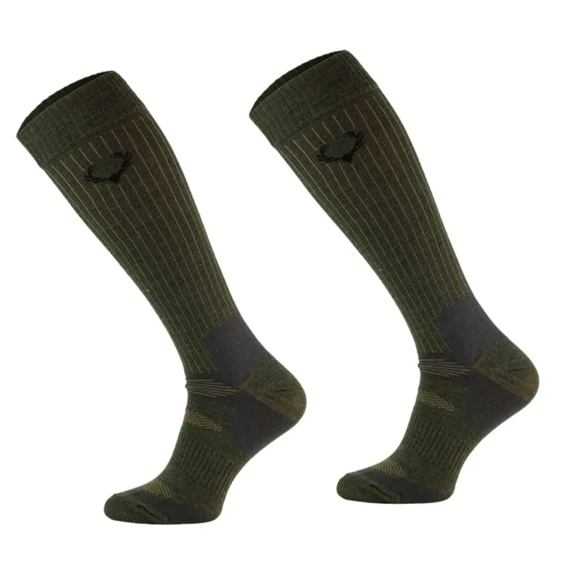 Chaussettes hautes kaki laine mérino - Mixte