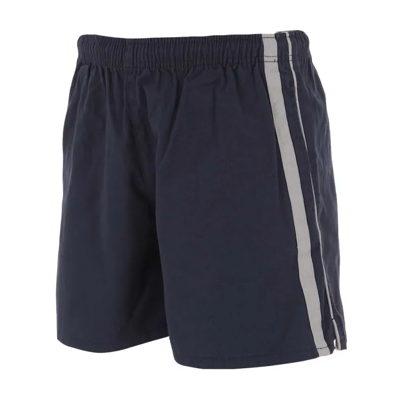 Short flottant marine-gris en coton 3 poches taille ajustable