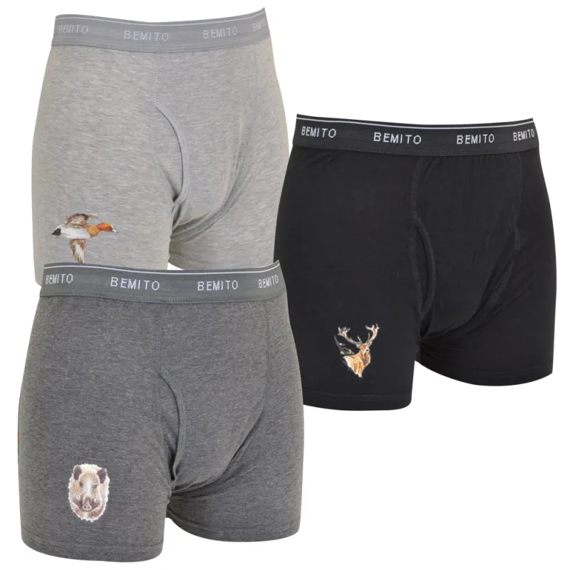 Lot 3 boxers chasse motifs canard, cerf, sanglier M-3XL
