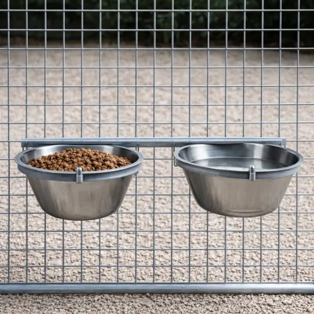 Mangeoire double pro pour chenil - Acier galvanisé 2x2,5L