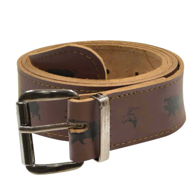 Ceinturon chasse cuir motif sanglier et bécasse