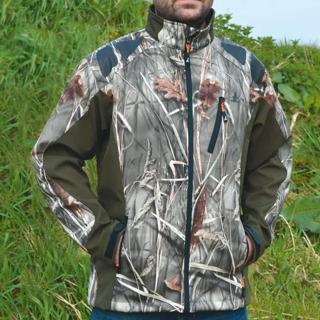 Blouson chasse softshell camo kaki 4 poches S-3XL