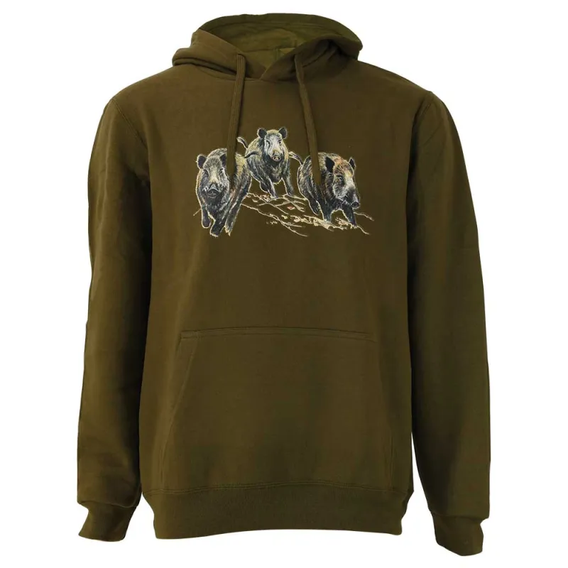 Sweat capuche 3 sangliers kaki - M à 3XL Bartavel®