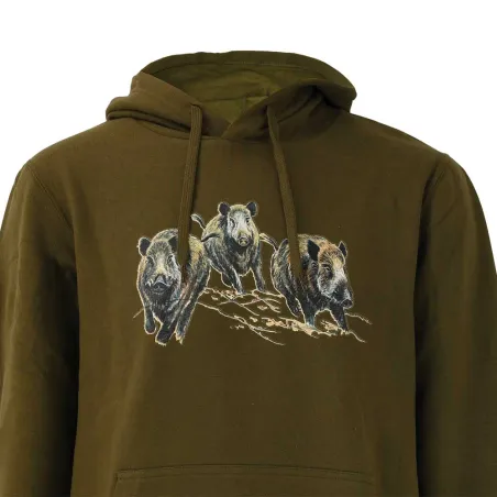 Sweat capuche 3 sangliers kaki - M à 3XL Bartavel®