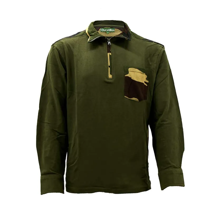 Chemise F1 kaki camo col zippé 100% coton - M à 3XL