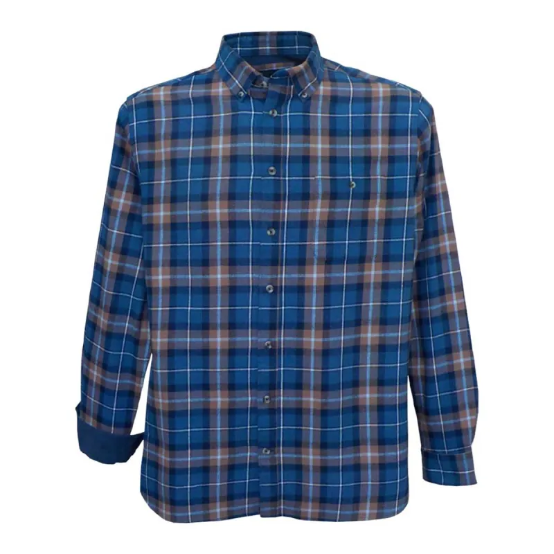 Chemise homme flanelle carreaux bleu-marron - coupe droite