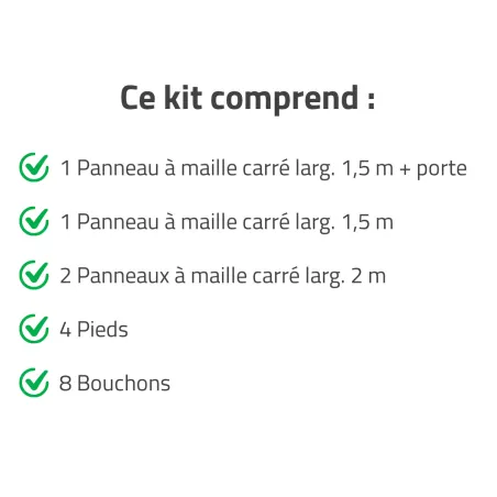 Kit chenil acier inox mailles 5x5 cm 1,50m et 2m