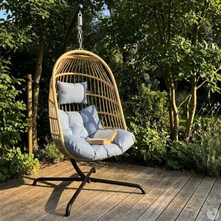 Chaise suspendue acier 4 pieds pliable avec coussin détente