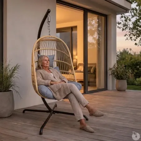 Chaise suspendue acier 4 pieds pliable avec coussin détente