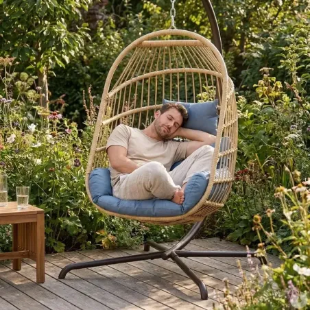 Chaise suspendue acier 4 pieds pliable avec coussin détente