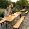 Ensemble 4 tables + 8 bancs pin massif 177 cm pliables
