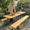 Ensemble 2 tables + 4 bancs pin massif 177 cm extérieur