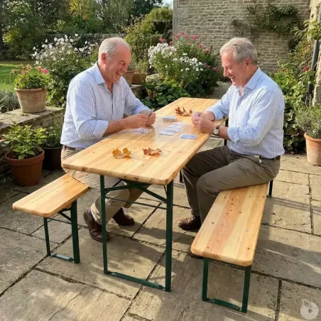 Ensemble 2 tables + 4 bancs pin massif 177 cm extérieur