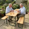 Ensemble 2 tables + 4 bancs pin massif 177 cm extérieur