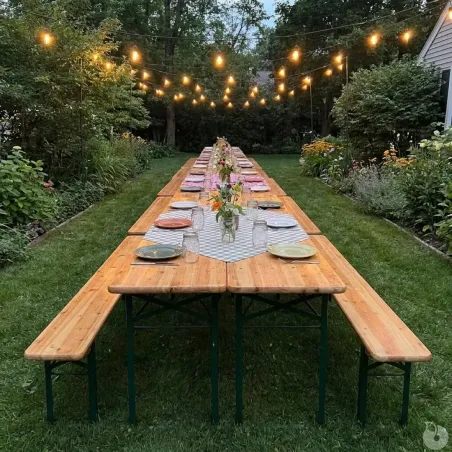 Ensemble 2 tables + 4 bancs pin massif 177 cm extérieur