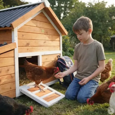 Poulailler 3 poules bois + enclos sécurisé toit plastique