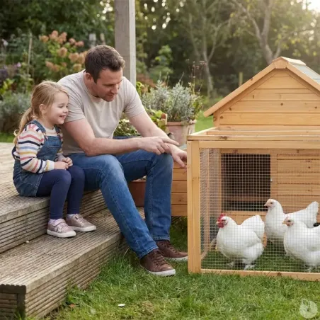 Poulailler 3 poules bois + enclos sécurisé toit plastique