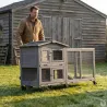 Clapier mobile bois avec parc pour lapin - Gris 150x55x86 cm
