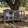Clapier mobile bois avec parc pour lapin - Gris 150x55x86 cm