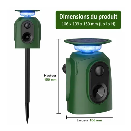Répulsif solaire ultrasons 360° - Étanche IP65 - Anti-nuisibles