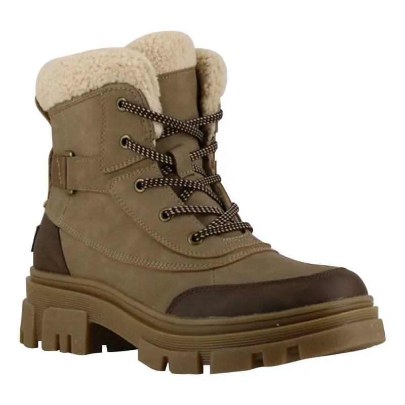 Bottines fourrées taupe effet peau de pêche - Confort hiver