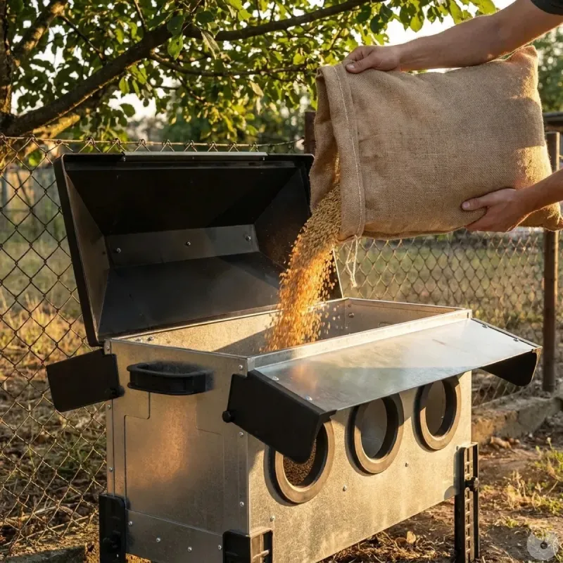 Mangeoire Robust® 18kg - Acier galvanisé anti-pluie volailles