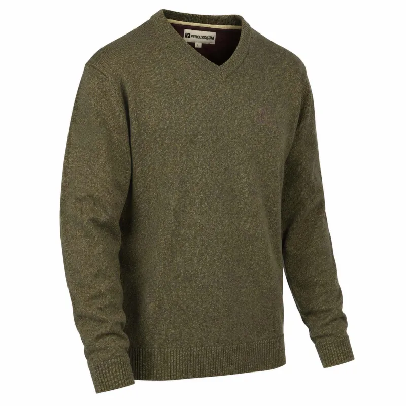Pull col V kaki - Confort & résistance pour éleveurs et outdoor