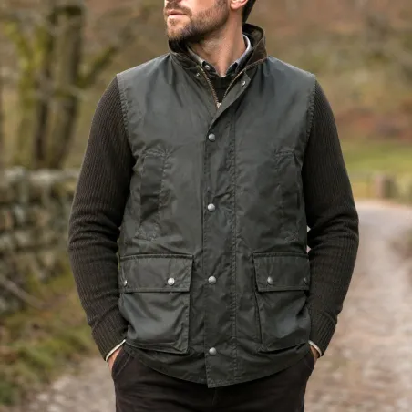 Gilet chasse Walker and Hawkes vert coton ciré 4 poches