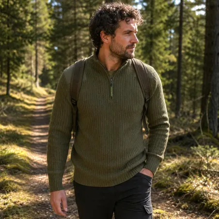 Pull zippé Gardham Vert - Confort outdoor éleveurs/chasseurs