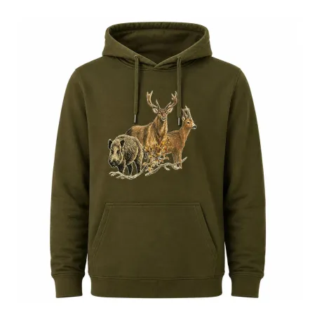 Sweat capuche kaki Bartavel® scène grands animaux