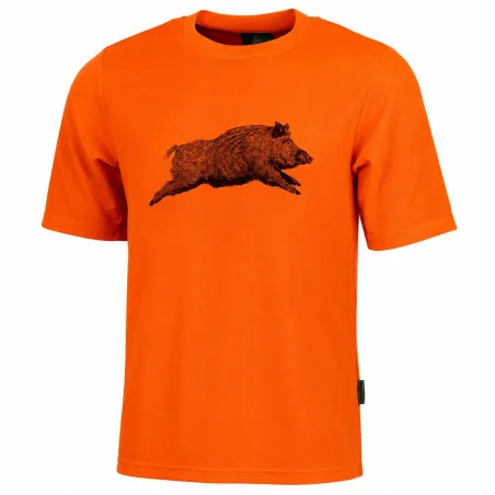 T-shirt chasse orange motif sanglier - Treeland
