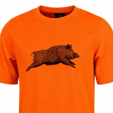 T-shirt chasse orange motif sanglier - Treeland