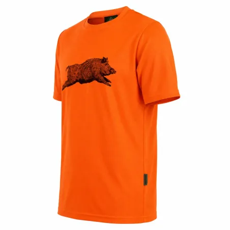 T-shirt chasse orange motif sanglier - Treeland