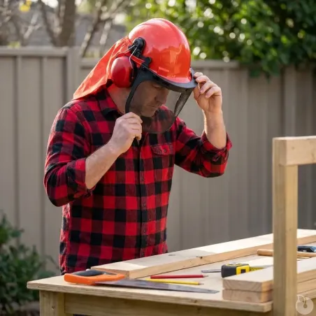 Casque forestier homme orange - Visière et anti-bruit intégrés