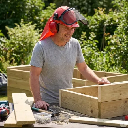 Casque forestier homme orange - Visière et anti-bruit intégrés