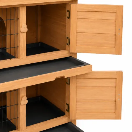 Clapier bois 2 étages pour lapins 136x50x92 cm
